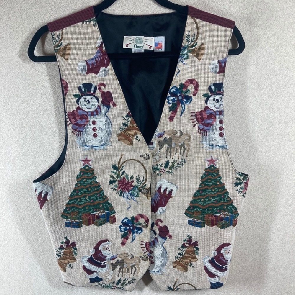 Vtg Orvis Tapestry Women's Christmas Vest Sz L Snowman Cottagecore‎ Grandmacore